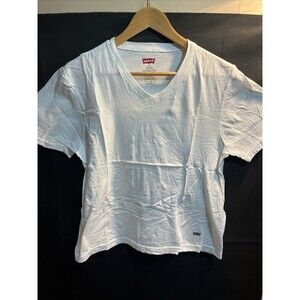 Levi's Mens V Neck White Medium T Shirt Cotton Logo At Hem